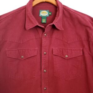 VTG Cabela's Mens XLT, Soft Heavy‎ Western Shirt Burgundy Long Sleeve Button Up